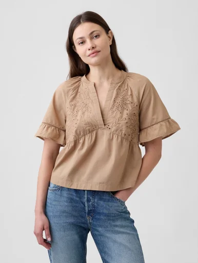 GAP Áo Sơ Mi Tay Ngắn Nữ - Relaxed