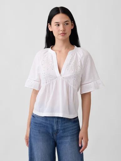 GAP Áo Sơ Mi Tay Ngắn Nữ - Relaxed