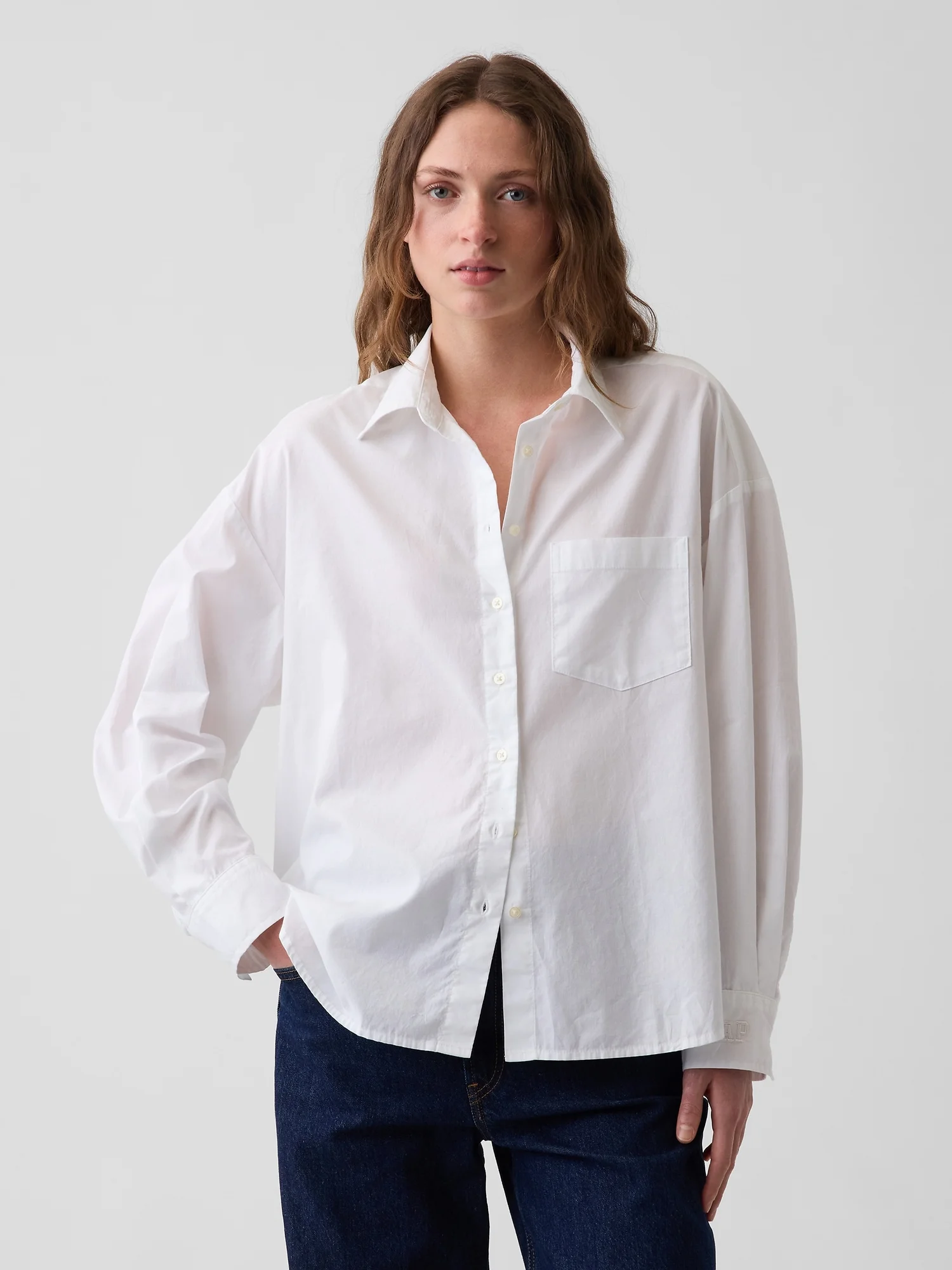 GAP Áo Sơ Mi Tay Dài Nữ - Logo - Oversized