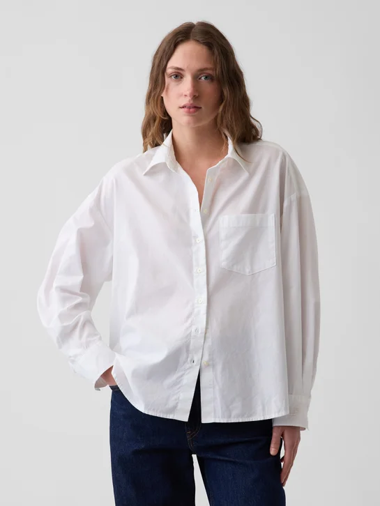 GAP Áo Sơ Mi Tay Dài Nữ - Logo - Oversized