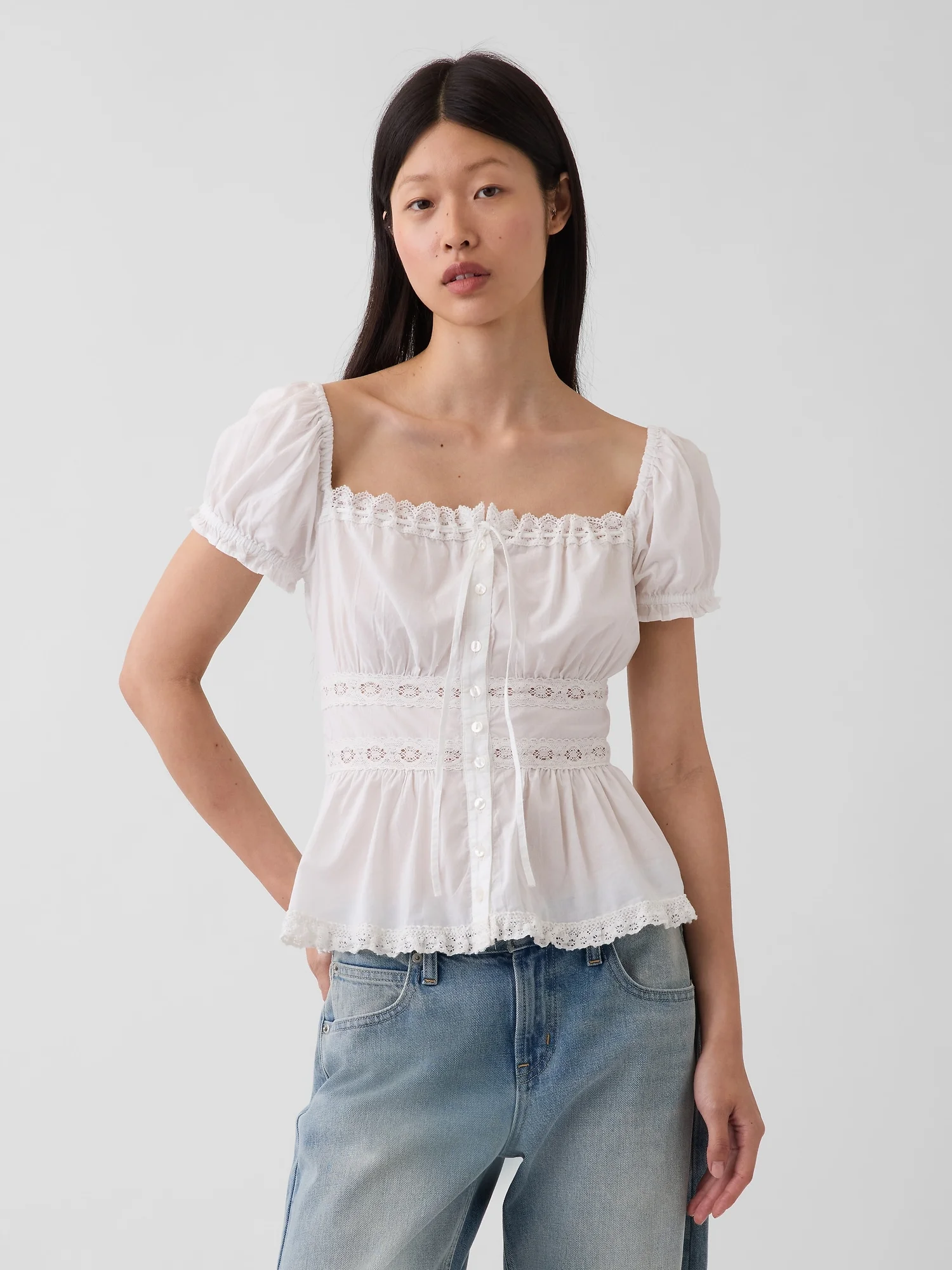 GAP Áo Sơ Mi Tay Ngắn Nữ