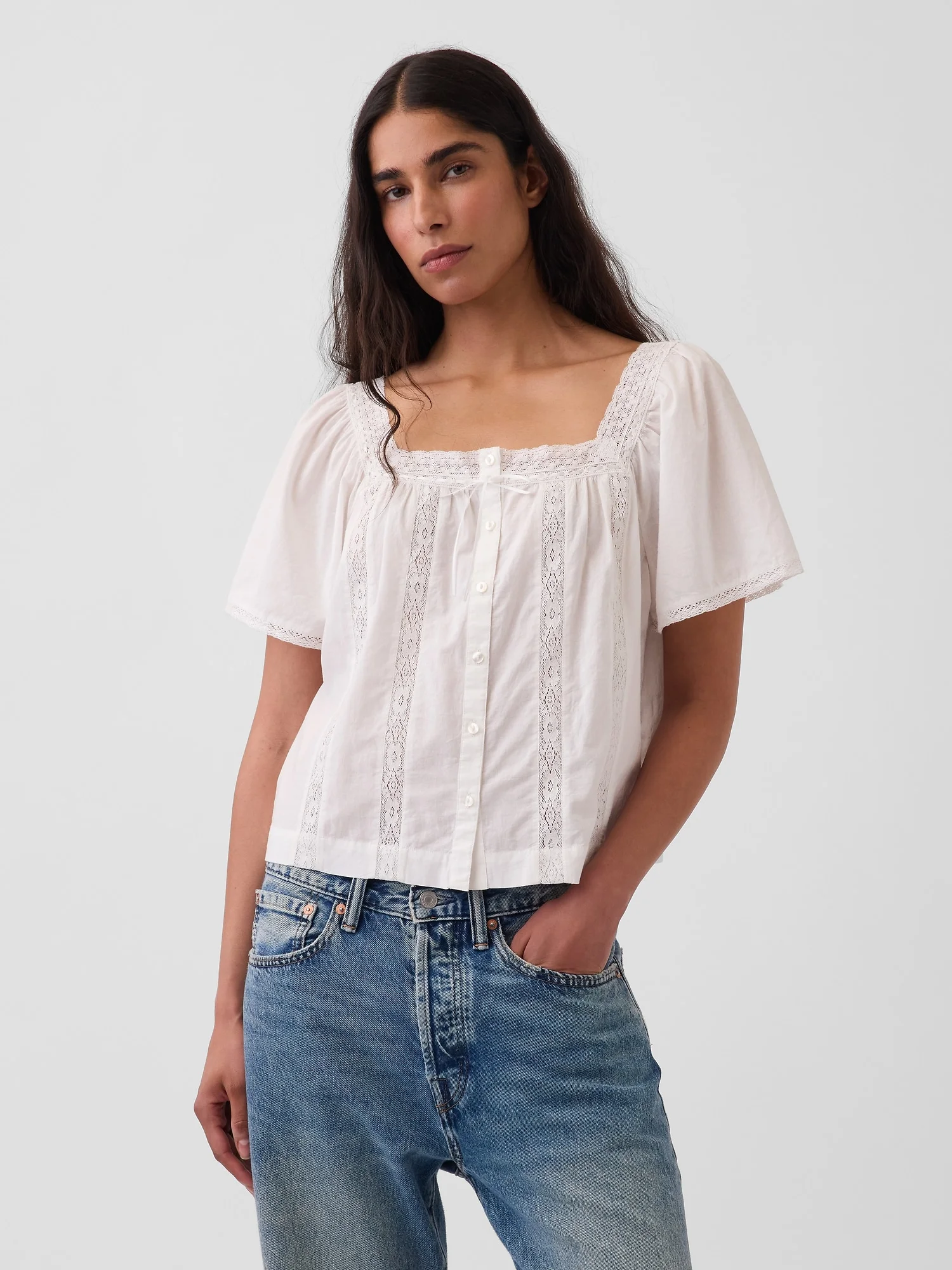 GAP Áo Sơ Mi Tay Ngắn Nữ
