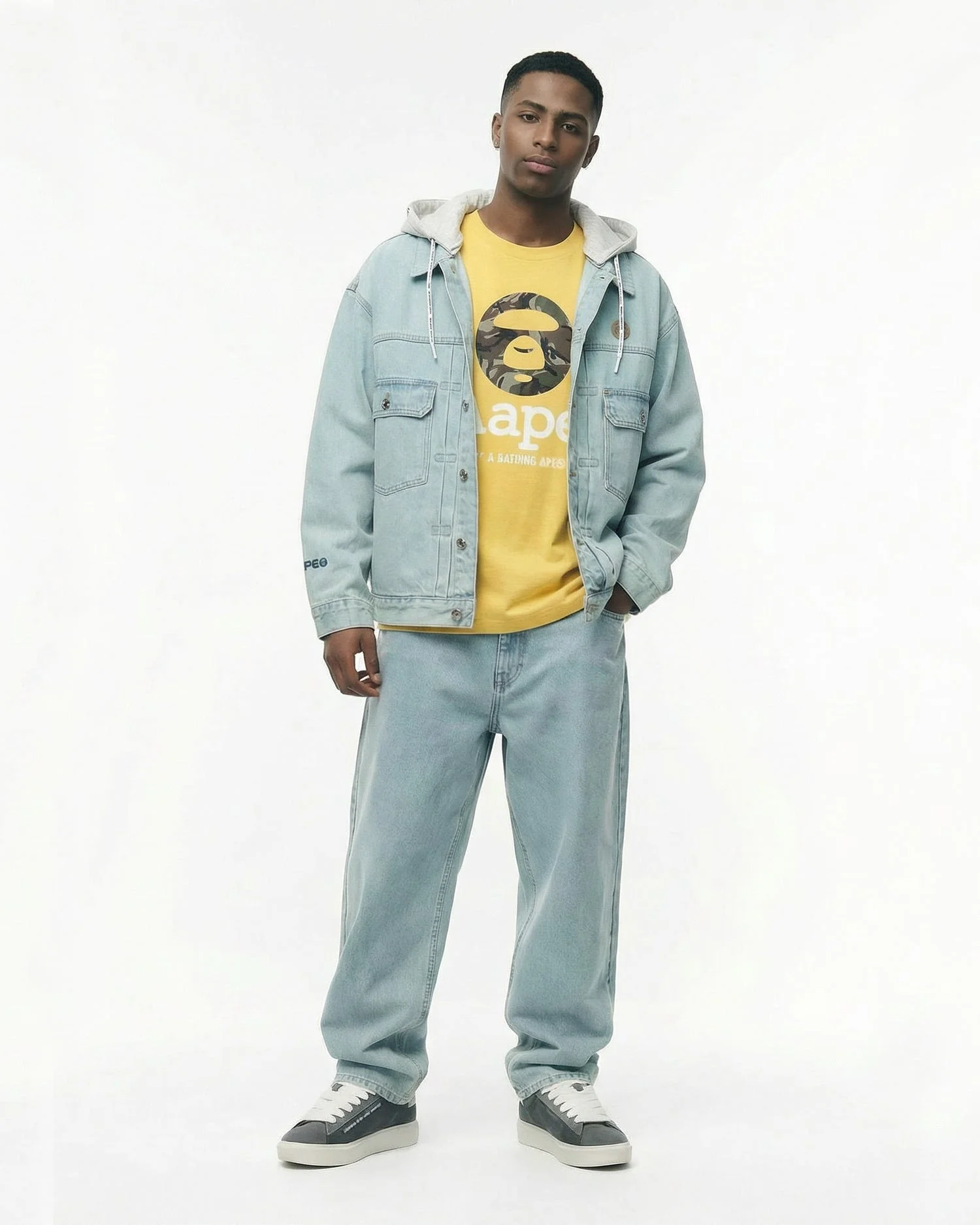 AAPE Áo Khoác Nam - AAPENOW moonface hooded denim jacket