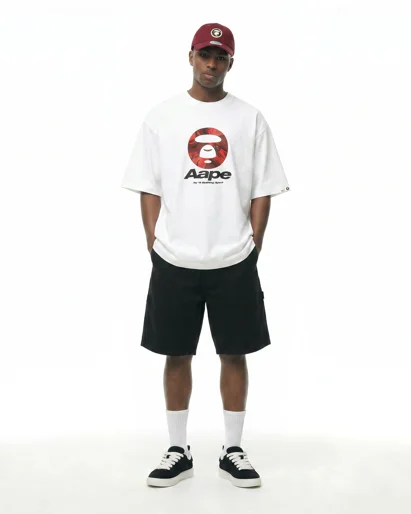 AAPE Quần Ngắn Nam - AAPENOW moonface denim shorts