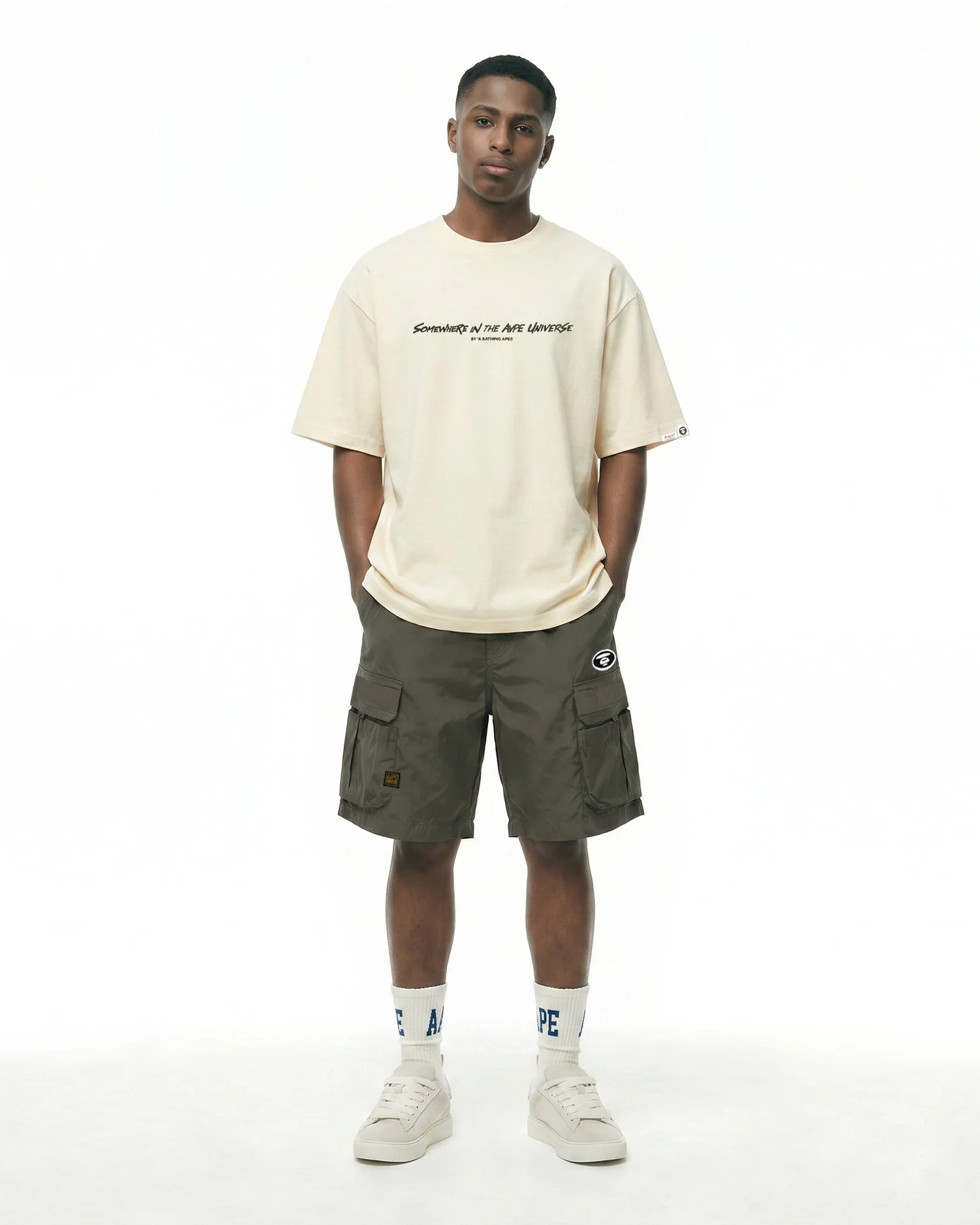 AAPE Quần Ngắn Nam - Moonface logo cargo shorts