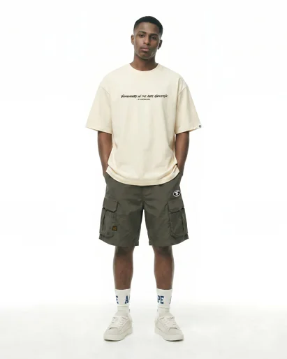 AAPE Quần Ngắn Nam - Moonface logo cargo shorts