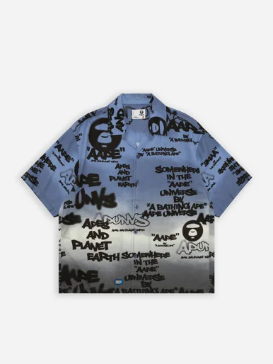 AAPE Áo Sơmi Ngắn Tay Nam - AAPEUNVS graffiti-print short sleeve shirt