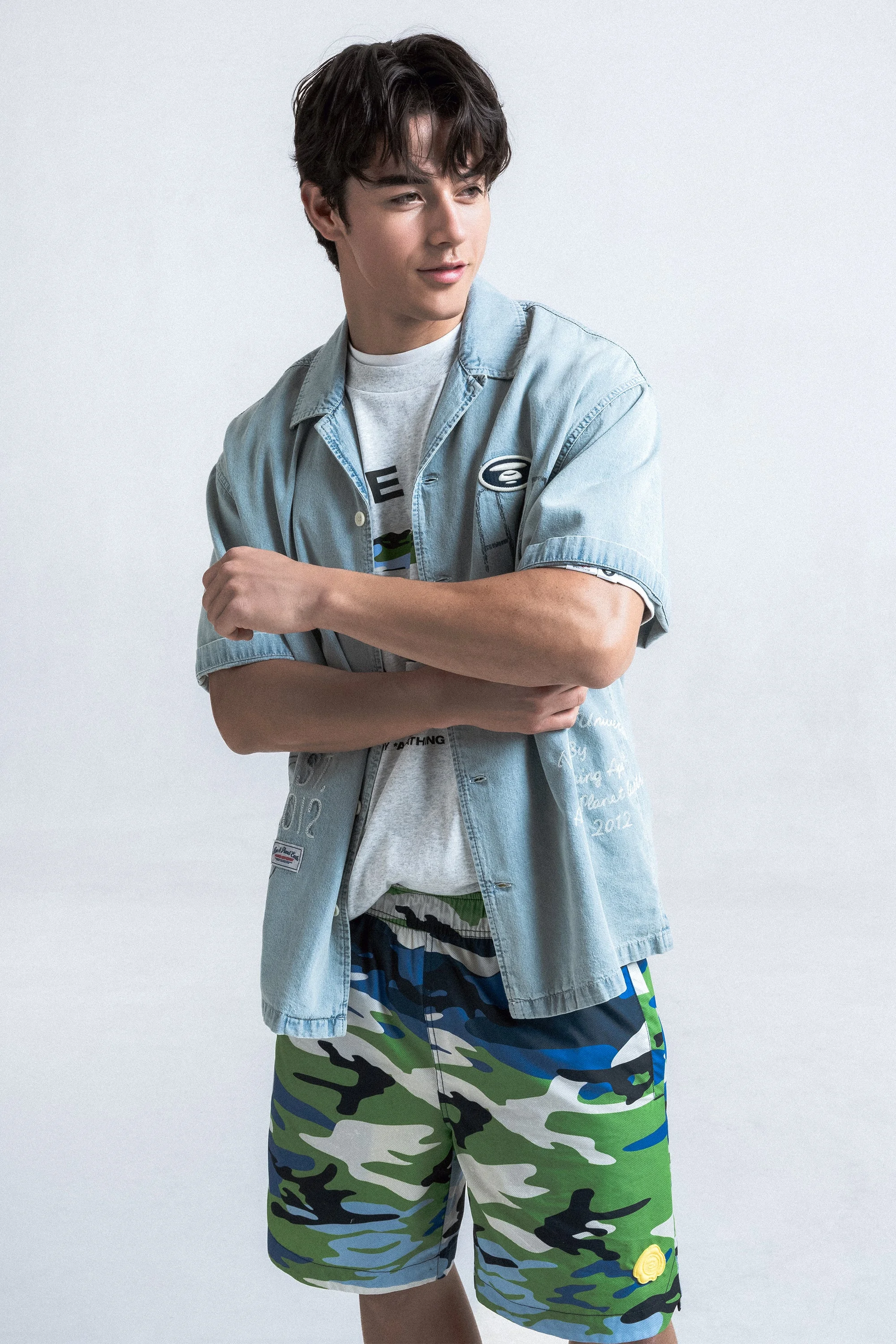 AAPE Áo Sơmi Ngắn Tay Nam - AAPEUNVS moonface denim shirt