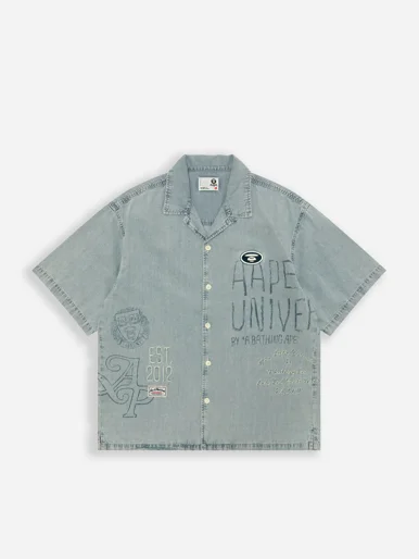 AAPE Áo Sơmi Ngắn Tay Nam - AAPEUNVS moonface denim shirt