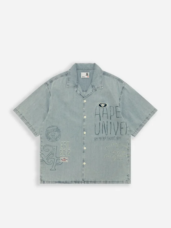 AAPE Áo Sơmi Ngắn Tay Nam - AAPEUNVS moonface denim shirt
