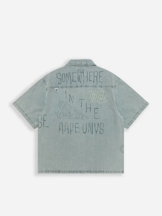 AAPE Áo Sơmi Ngắn Tay Nam - AAPEUNVS moonface denim shirt
