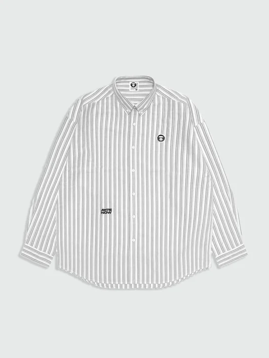 AAPE Áo Sơmi Dài Tay Nam - AAPENOW moonface striped long sleeve shirt