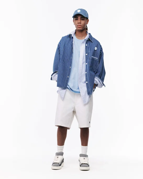 AAPE Áo Sơmi Dài Tay Nam - AAPENOW moonface striped long sleeve shirt