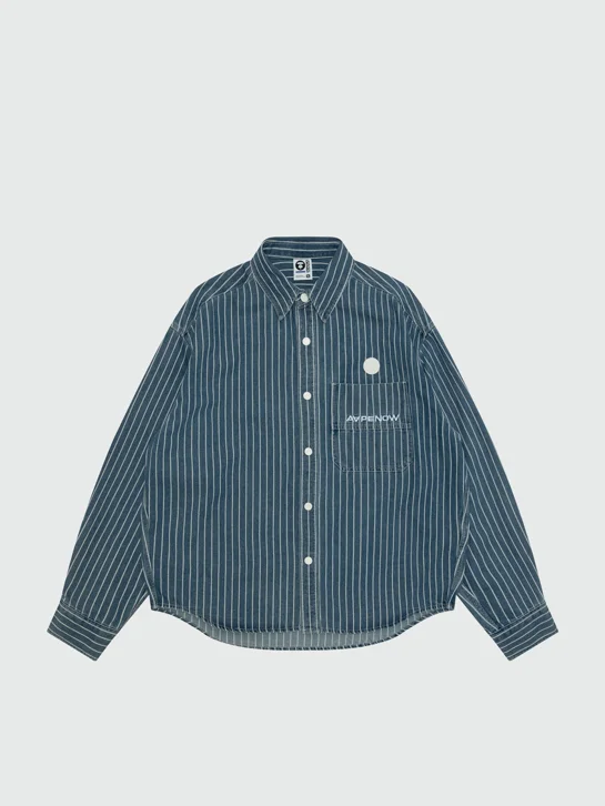 AAPE Áo Sơmi Dài Tay Nam - AAPENOW moonface striped long sleeve shirt