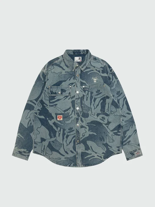 AAPE Áo Sơmi Dài Tay Nam - AAPEUNVS camo denim long sleeve shirt
