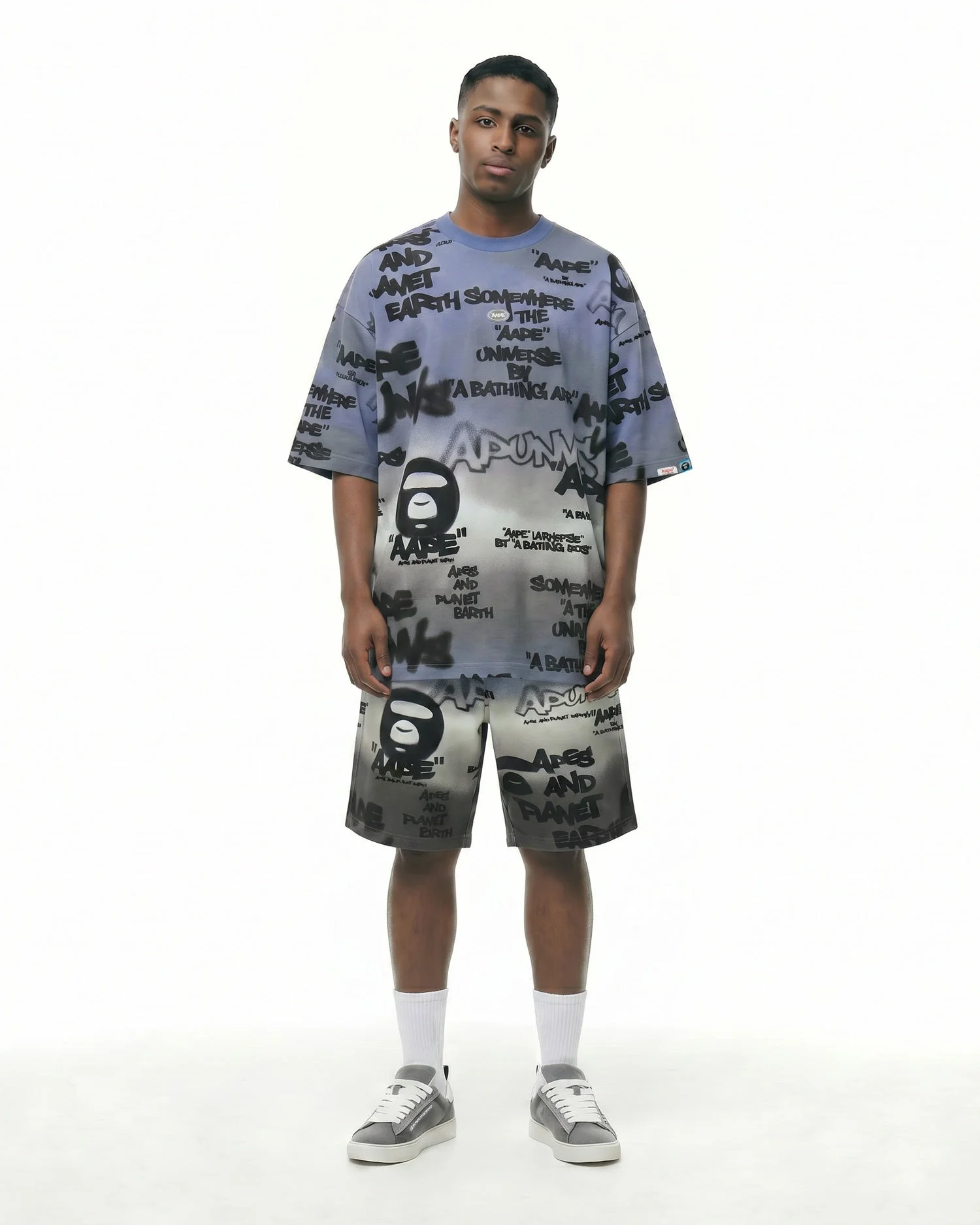 AAPE Áo Thun Ngắn Tay Nam - Graffiti multi-logo tee