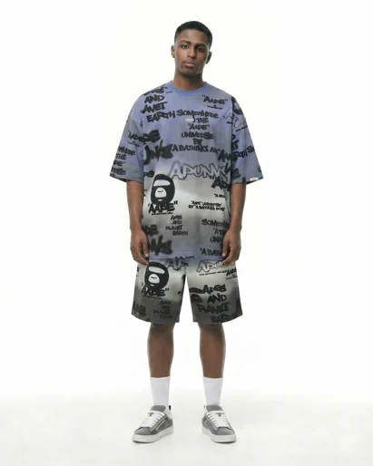 AAPE Áo Thun Ngắn Tay Nam - Graffiti multi-logo tee