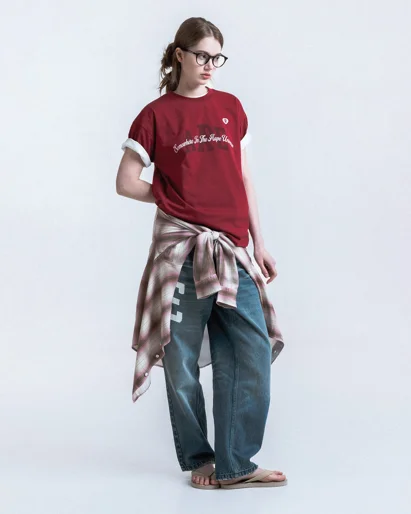 AAPE Áo Thun Ngắn Tay Nữ - Heart moonface logo tee