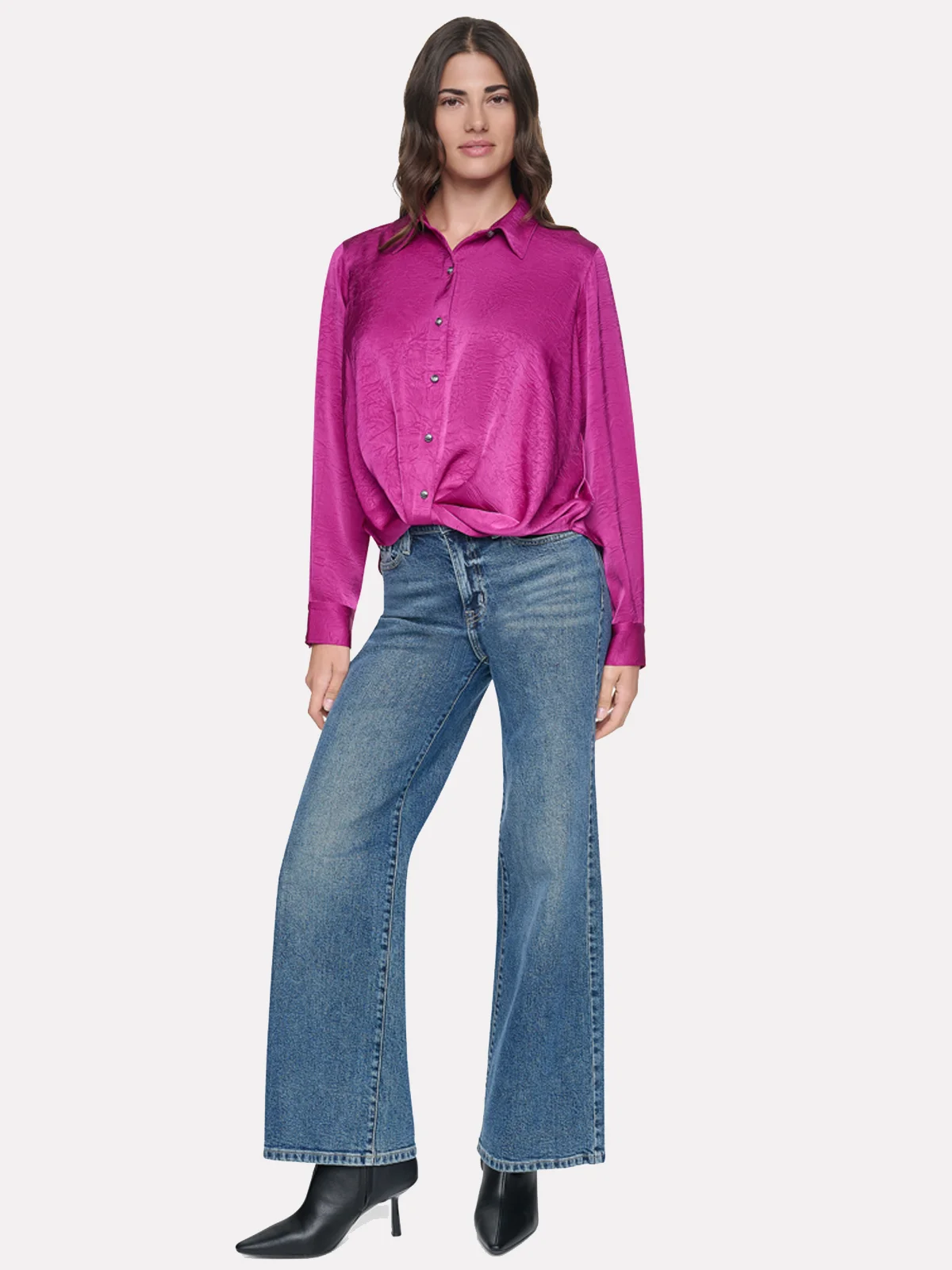 DKNY Áo Sơ Mi Nữ L/S Twist Crease Top