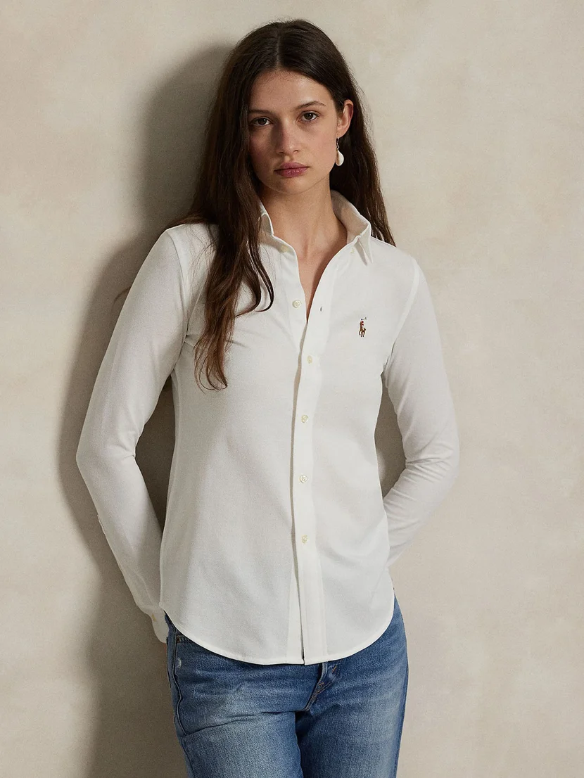 POLO RALPH LAUREN Áo Sơ Mi Nữ Tay Dài Slim Fit Knit Cotton Oxford Shirt