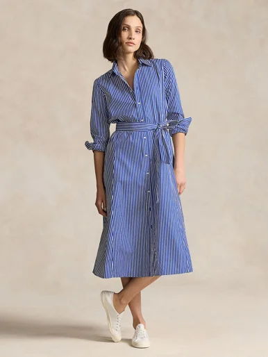 POLO RALPH LAUREN Đầm Nữ Belted Striped Cotton Shirtdress