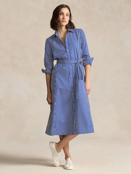 POLO RALPH LAUREN Đầm Nữ Belted Striped Cotton Shirtdress