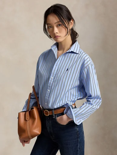 POLO RALPH LAUREN Áo Sơ Mi Nữ Tay Dài Relaxed Fit Striped Cotton Shirt