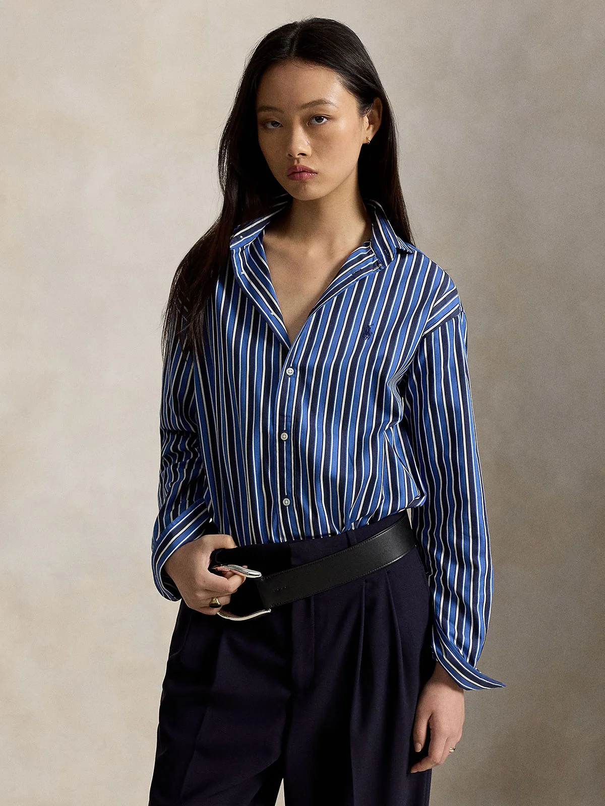 POLO RALPH LAUREN Áo Sơ Mi Nữ Tay Dài Relaxed Fit Striped Cotton Shirt