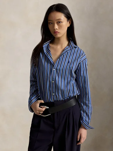 POLO RALPH LAUREN Áo Sơ Mi Nữ Tay Dài Relaxed Fit Striped Cotton Shirt