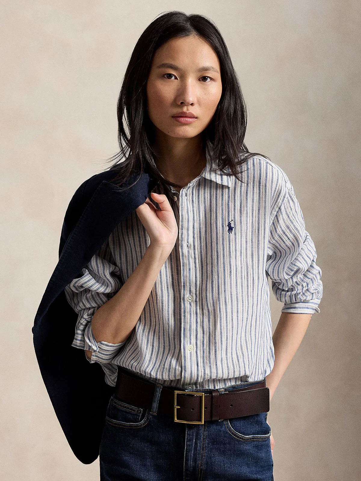 POLO RALPH LAUREN Áo Sơ Mi Nữ Tay Dài Wide Cropped Gingham Linen Shirt