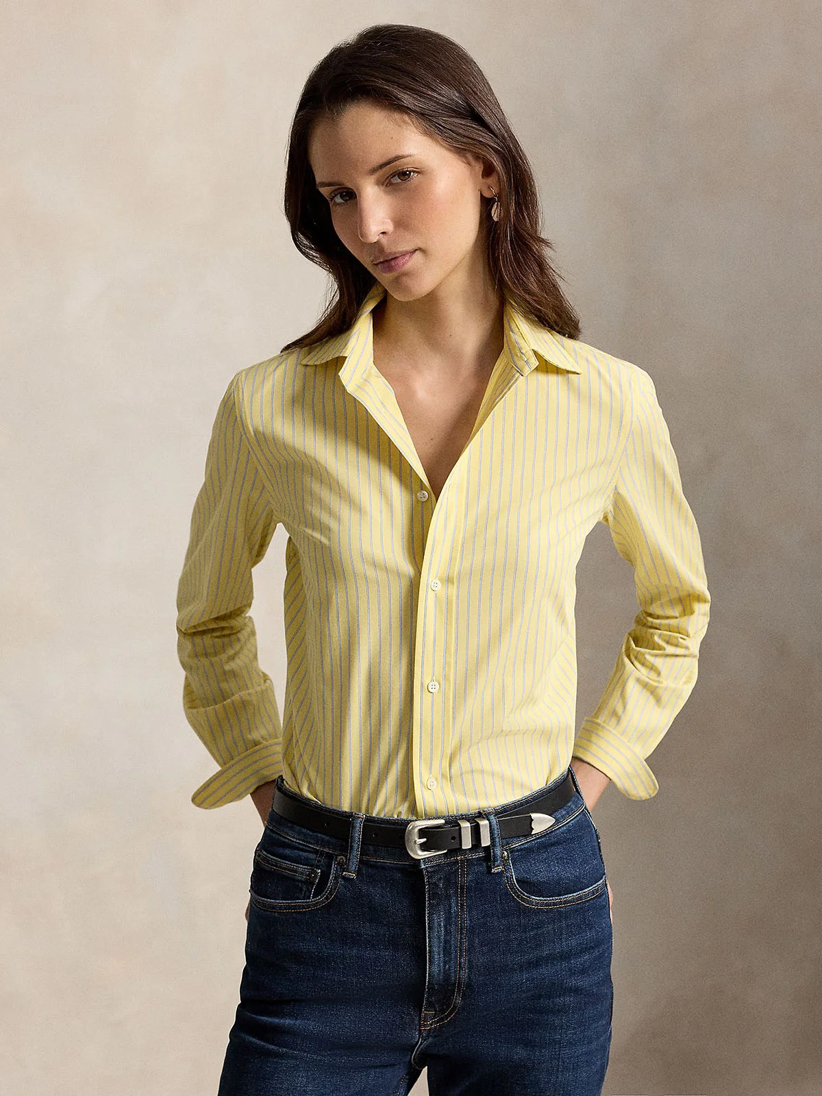 POLO RALPH LAUREN Áo Sơ Mi Nữ Tay Dài End-On-End Stretch Slim Fit Cotton Shirt