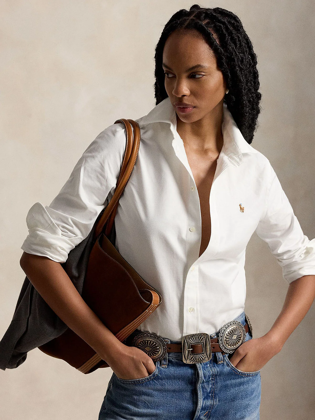 POLO RALPH LAUREN Áo Sơ Mi Nữ Tay Dài The Iconic Stretch Slim Fit Oxford Shirt