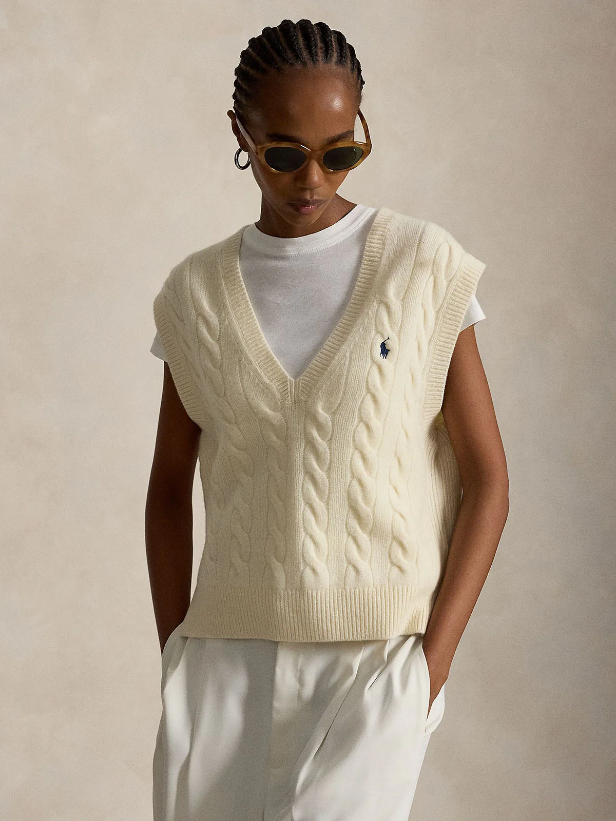 POLO RALPH LAUREN Áo Pullover Nữ Không Tay Cable-Knit Wool-Cashmere Sweater Vest