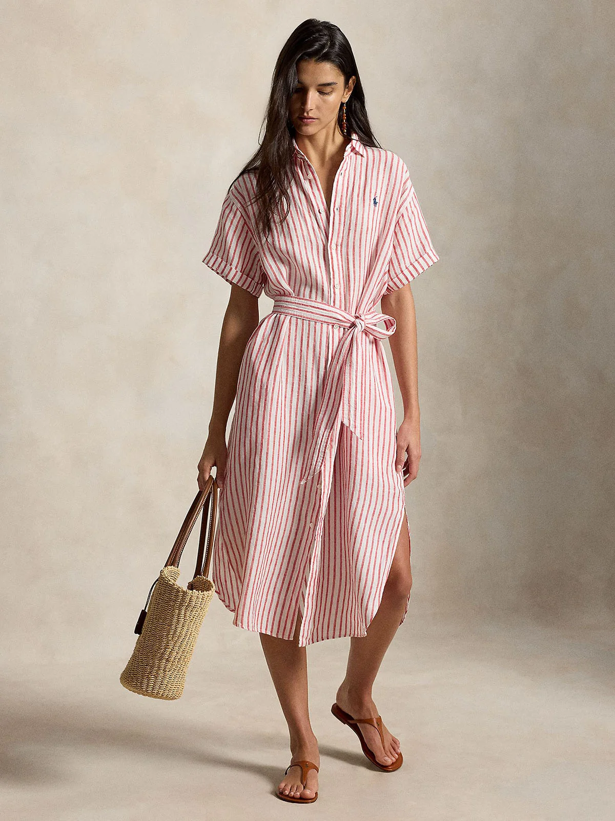 POLO RALPH LAUREN Đầm Nữ Striped Linen Short-Sleeve Shirtdress
