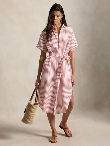 POLO RALPH LAUREN Đầm Nữ Striped Linen Short-Sleeve Shirtdress