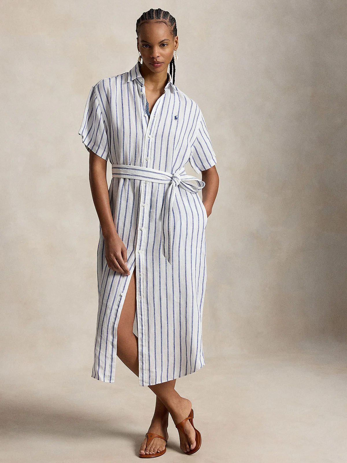 POLO RALPH LAUREN Đầm Nữ Striped Linen Short-Sleeve Shirtdress