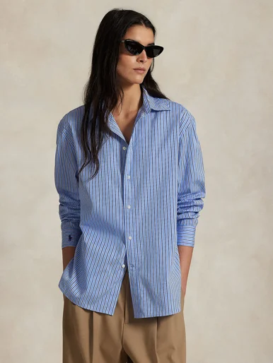 POLO RALPH LAUREN Áo Sơ Mi Nữ Tay Dài Oversize Fit Striped Cotton Shirt