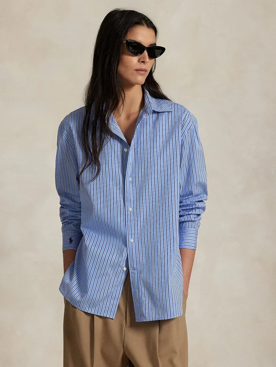 POLO RALPH LAUREN Áo Sơ Mi Nữ Tay Dài Oversize Fit Striped Cotton Shirt