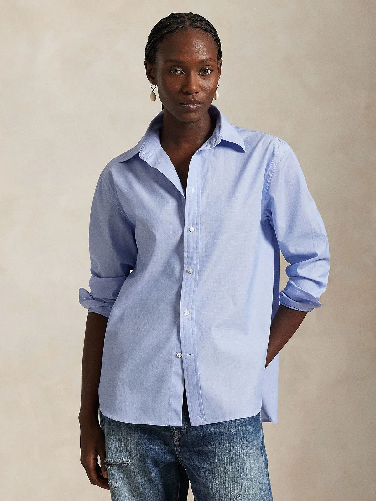 POLO RALPH LAUREN Áo Sơ Mi Nữ Tay Dài Oversize Fit Cotton Shirt