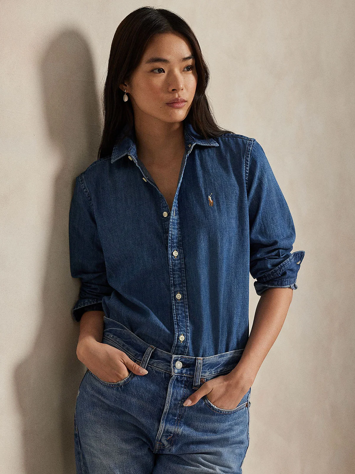 POLO RALPH LAUREN Áo Sơ Mi Nữ Tay Dài Slim Fit Denim Shirt