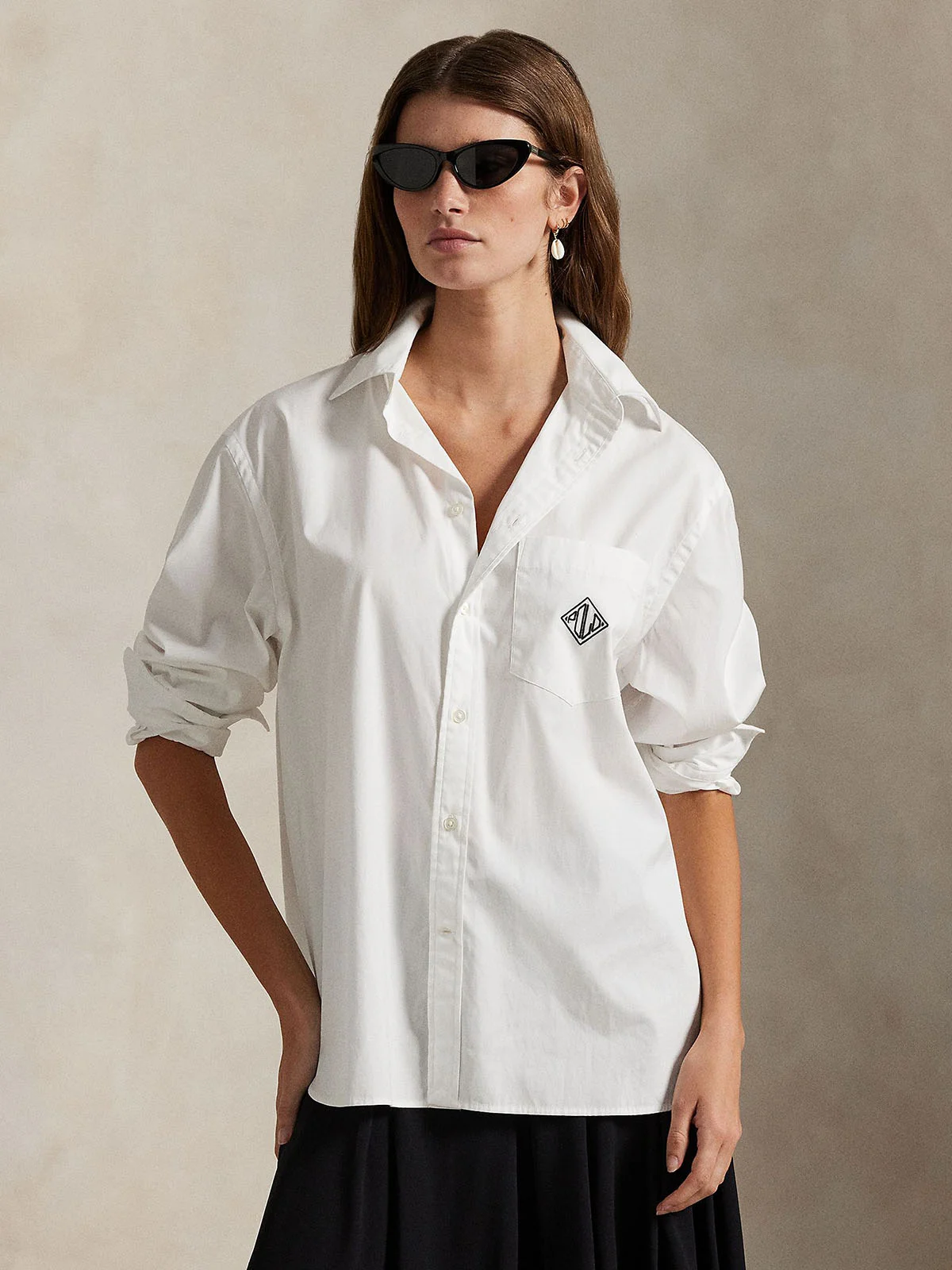 POLO RALPH LAUREN Áo Sơ Mi Nữ Tay Dài Oversize Fit Logo Cotton Shirt