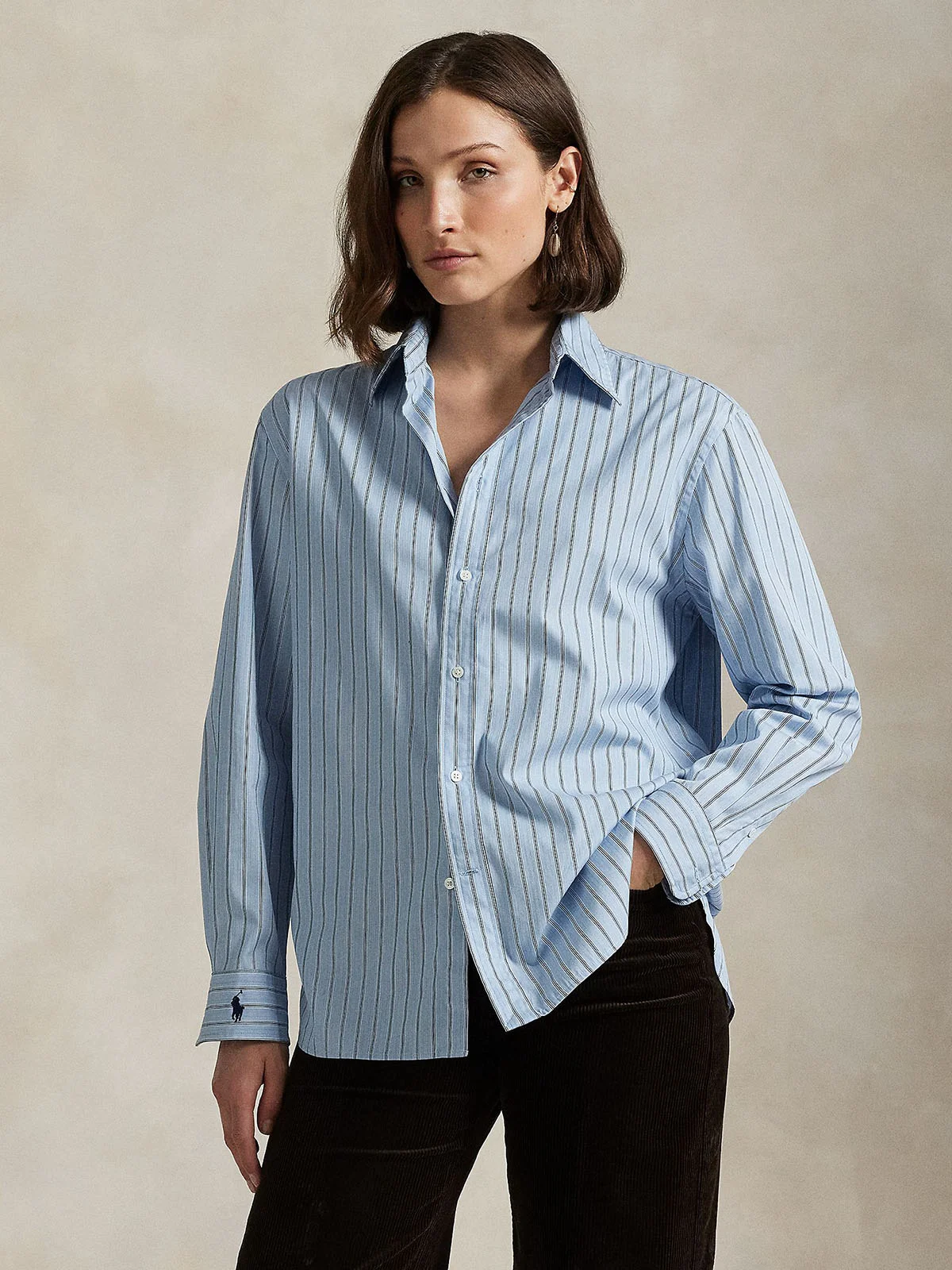 POLO RALPH LAUREN Áo Sơ Mi Nữ Tay Dài Oversize Fit Striped Cotton Shirt