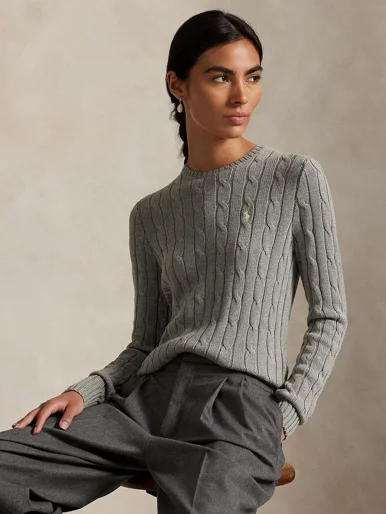 POLO RALPH LAUREN Áo Sweater Nữ Tay Dài Cable-Knit Cotton Crewneck Sweater
