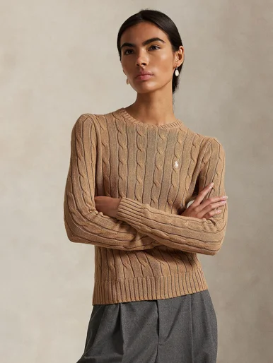 POLO RALPH LAUREN Áo Sweater Nữ Tay Dài Cable-Knit Cotton Crewneck Sweater