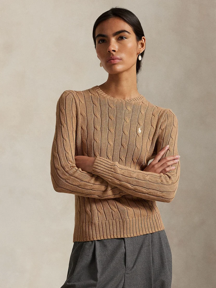 POLO RALPH LAUREN Áo Sweater Nữ Tay Dài Cable-Knit Cotton Crewneck Sweater