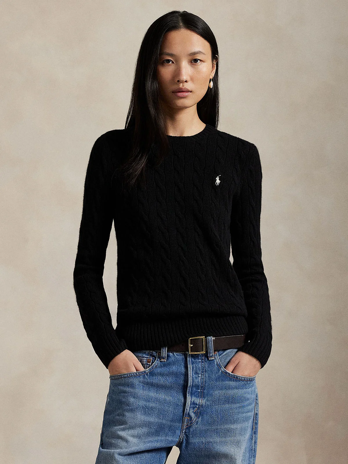 POLO RALPH LAUREN Áo Sweater Nữ Tay Dài Cable Wool-Cashmere Crewneck Sweater