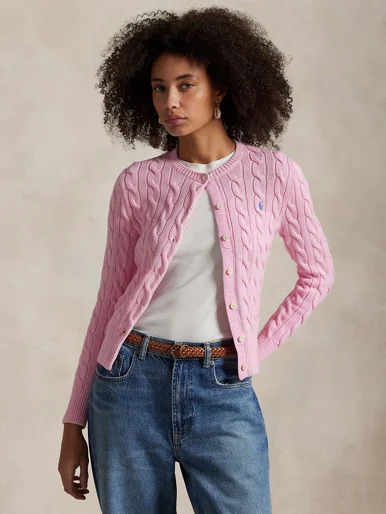 POLO RALPH LAUREN Áo Cardigan Nữ Tay Dài Cable-Knit Cotton Crewneck Cardigan