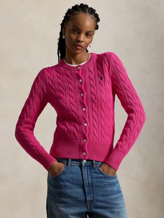 POLO RALPH LAUREN Áo Cardigan Nữ Tay Dài Cable-Knit Cotton Crewneck Cardigan