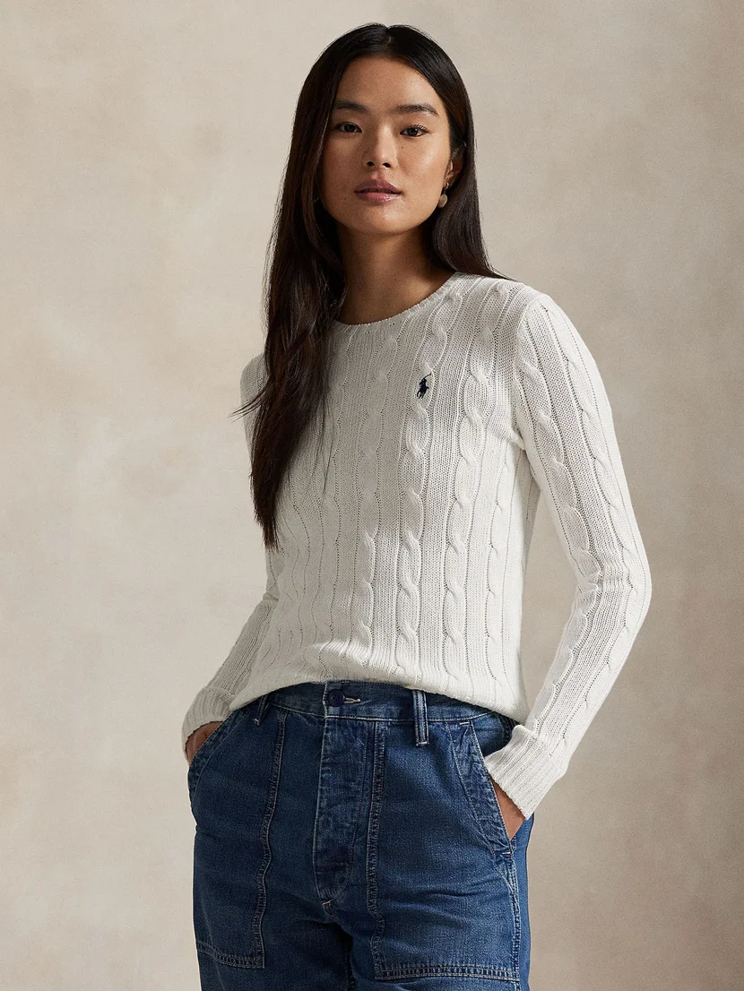 POLO RALPH LAUREN Áo Sweater Nữ Tay Dài Cable-Knit Cotton Crewneck Sweater