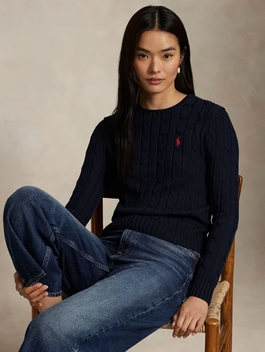 POLO RALPH LAUREN Áo Sweater Nữ Tay Dài Cable-Knit Cotton Crewneck Sweater